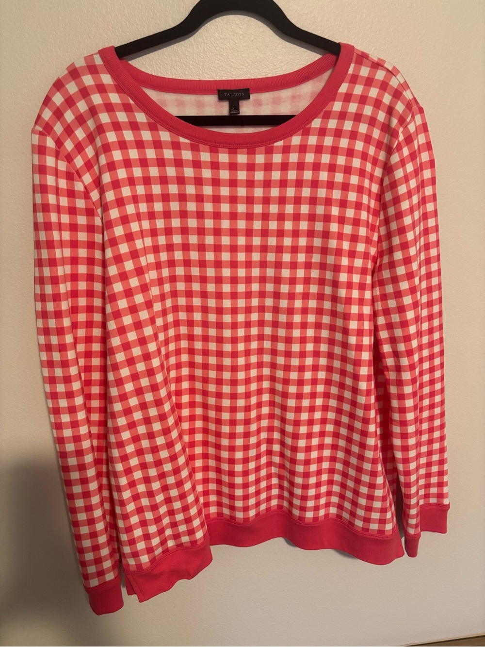 Talbots Coral Pink Gingham Crewneck Top